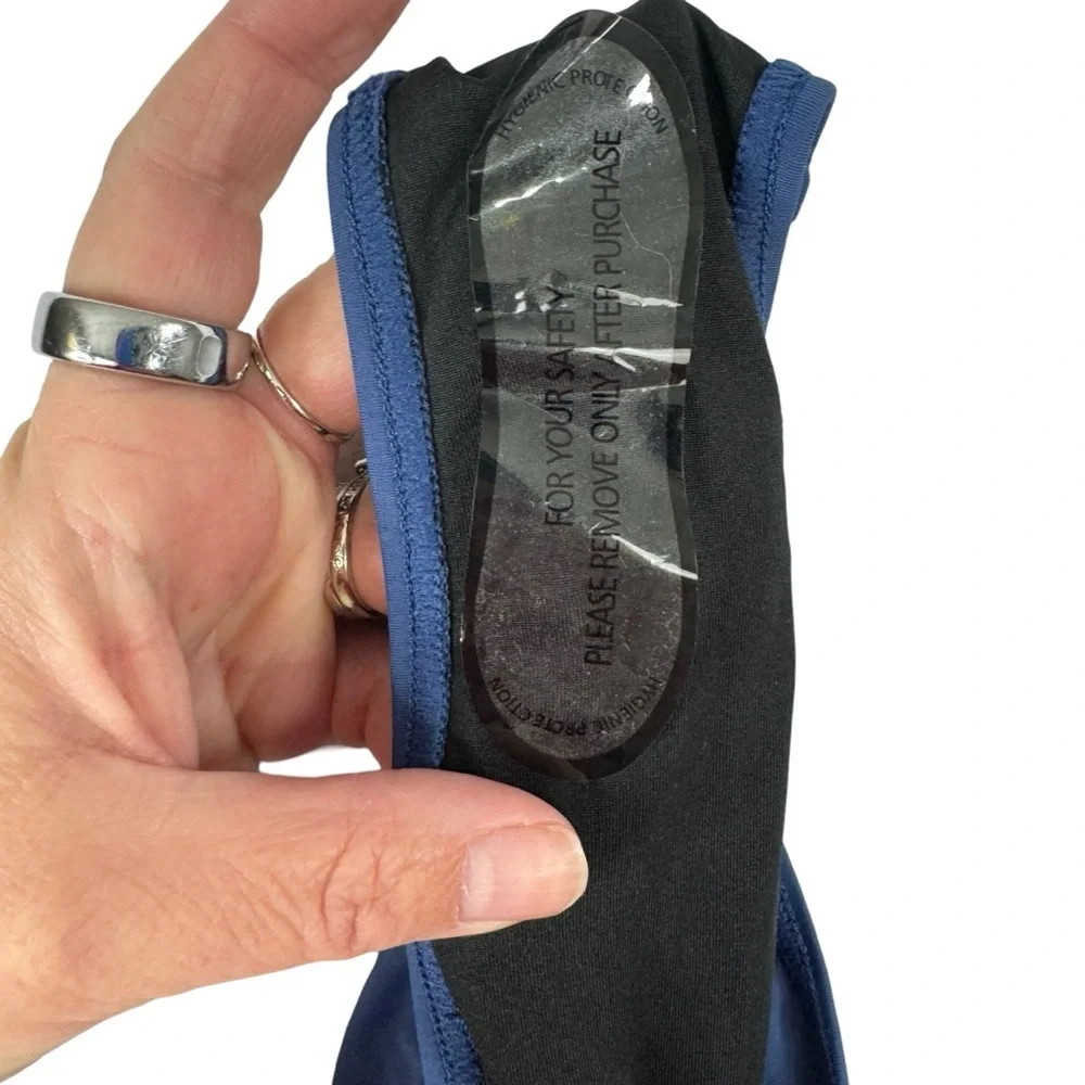 Women’s Size M One Piece Swimsuit Dark Blue Deep V Neck Ruffles Ruching NWOT - Picture 6 of 8